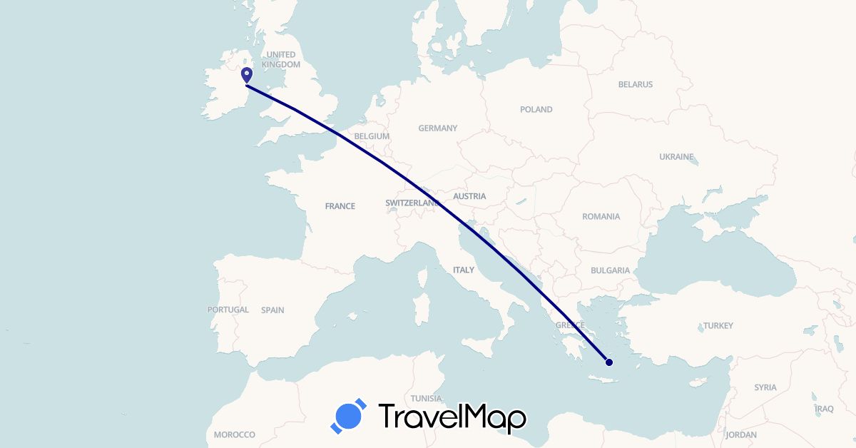 TravelMap itinerary: driving in Greece, Ireland (Europe)
